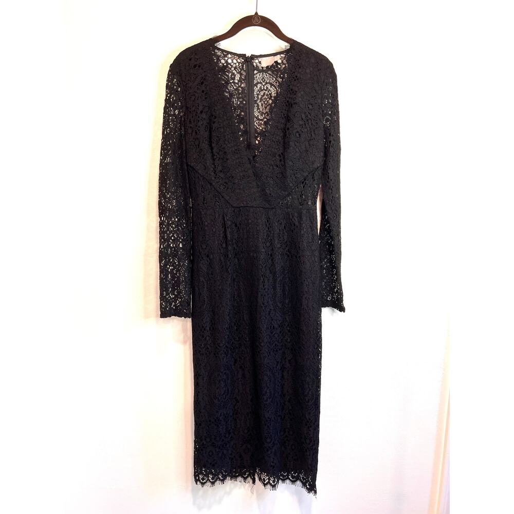 ASOS Black Lace V‑Neck Long Sleeve Midi Dress
